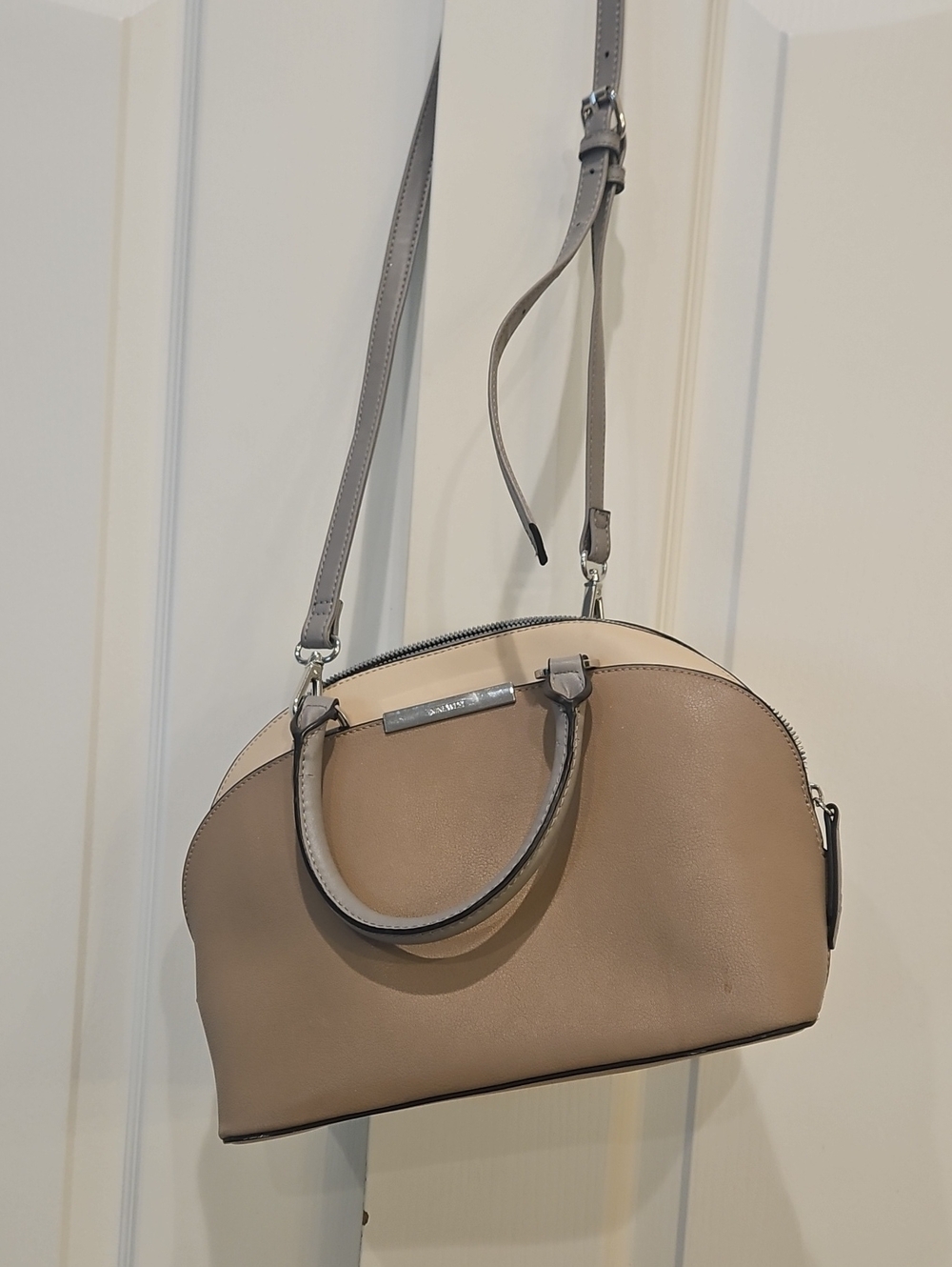 Taupe Dome Crossbody Bag with Top Handles